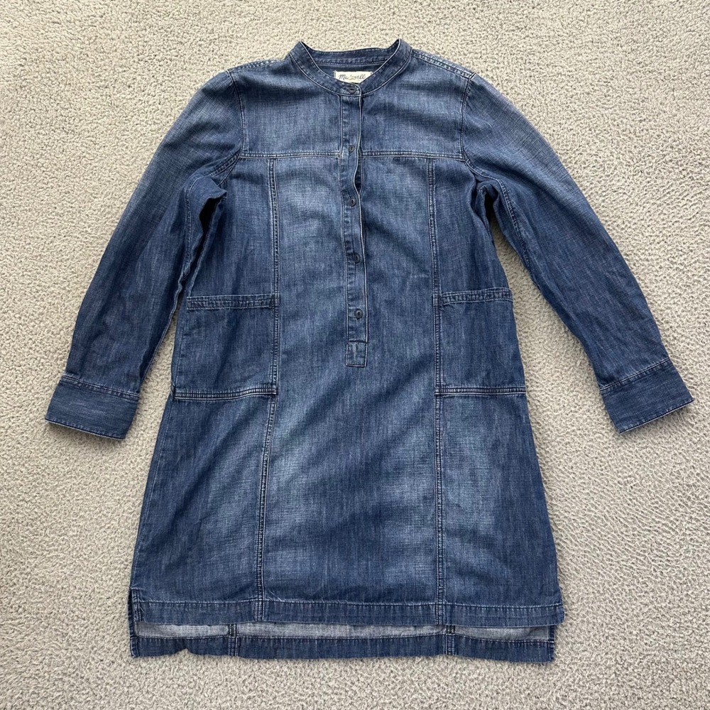 Madewell Denim Chambray Shirt Dress Blue Cotton Utility Preppy Women's Large